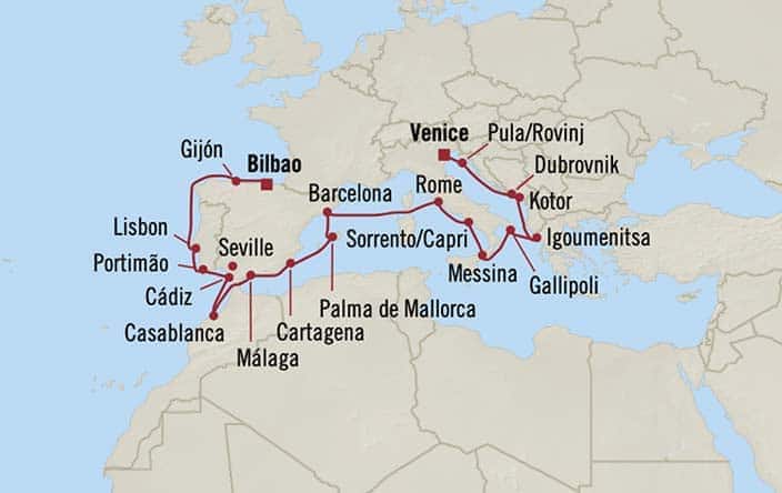 Carte de l’itinéraire Nautica, Venise → Bilbao