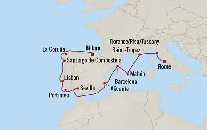 Carte de l’itinéraire Nautica, Bilbao → Rome (Civitavecchia)