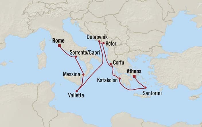 Carte de l’itinéraire Nautica, Rome (Civitavecchia) → Athènes (Le Pirée)