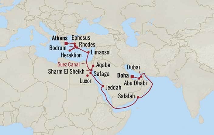 Carte de l’itinéraire Nautica, Athènes (Le Pirée) → Doha