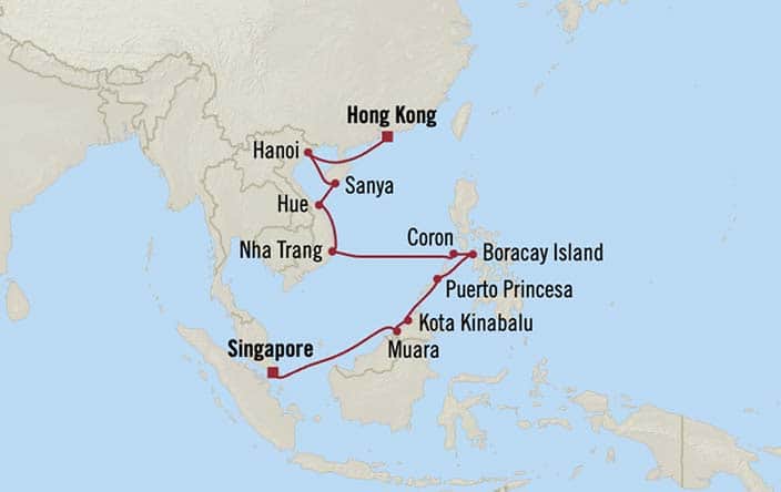 Carte de l’itinéraire Nautica, Hong Kong → Singapour