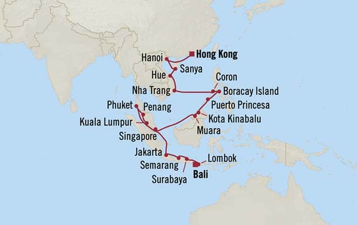 Carte de l’itinéraire Nautica, Hong Kong → Bali (Benoa)