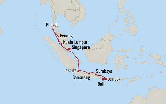 Carte de l’itinéraire Nautica, Singapour → Bali (Benoa)