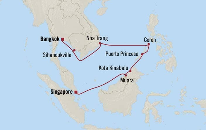Carte de l’itinéraire Nautica, Bangkok → Singapour
