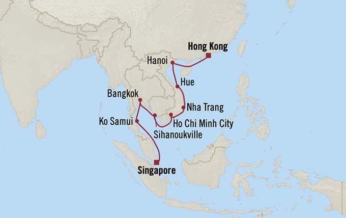 Carte de l’itinéraire Nautica, Singapour → Hong Kong