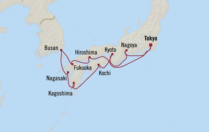 Carte de l’itinéraire Nautica, Aller-retour au départ de Tokyo
