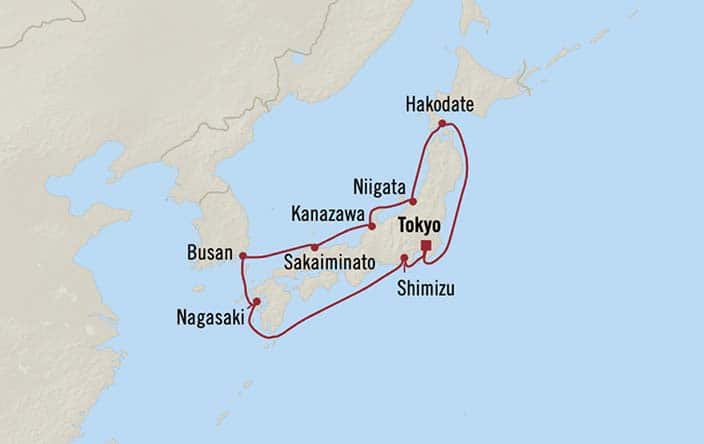 Carte de l’itinéraire Nautica, Aller-retour au départ de Tokyo
