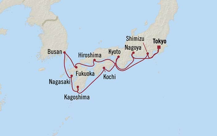 Carte de l’itinéraire Nautica, Aller-retour au départ de Tokyo