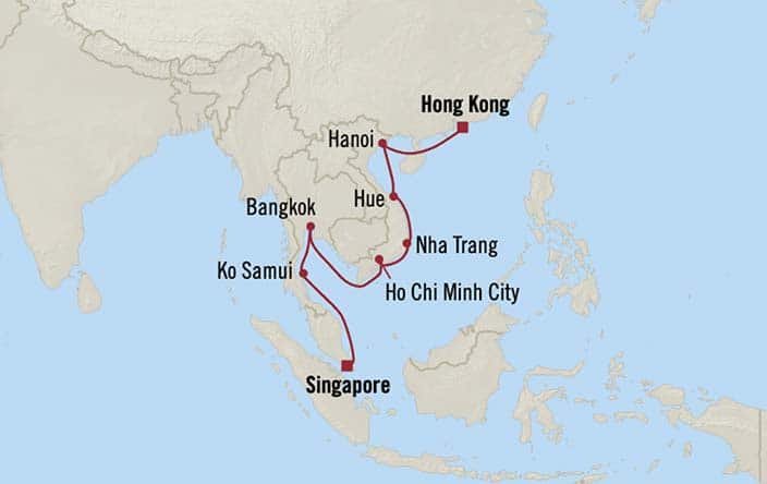 Carte de l’itinéraire Nautica, Hong Kong → Singapour