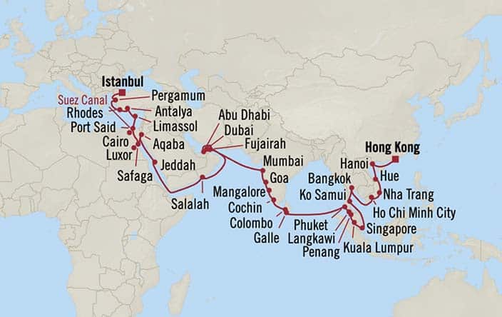 Carte de l’itinéraire Nautica, Hong Kong → Istanbul