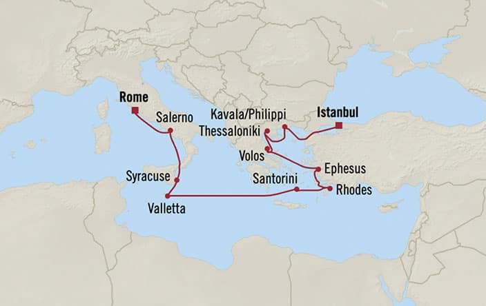 Carte de l’itinéraire Nautica, Istanbul → Rome (Civitavecchia)