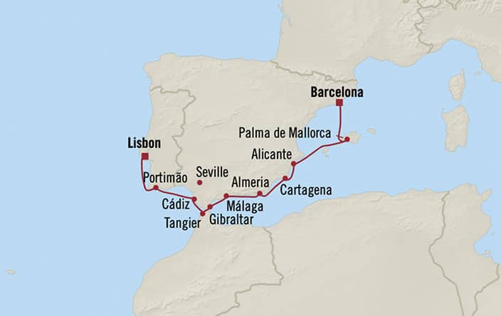 Carte de l’itinéraire Nautica, Barcelone → Lisbonne