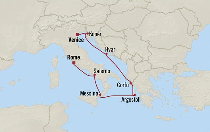 Carte de l’itinéraire Nautica, Rome (Civitavecchia) → Venise