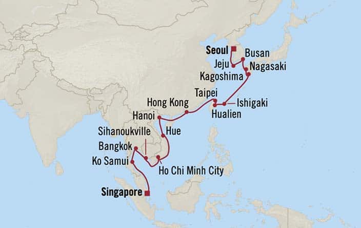 Carte de l’itinéraire Regatta, Singapour → Seoul (Incheon)