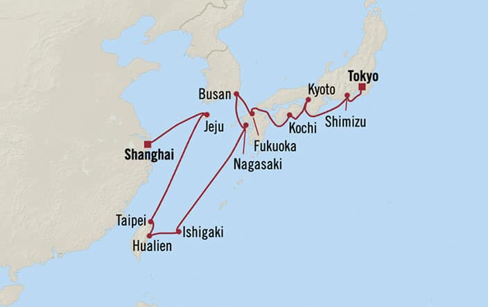 Carte de l’itinéraire Regatta, Shanghai → Tokyo