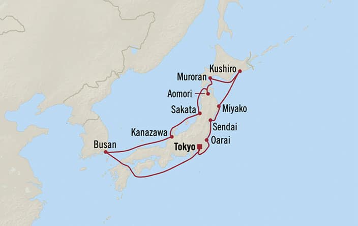Carte de l’itinéraire Regatta, Aller-retour au départ de Tokyo