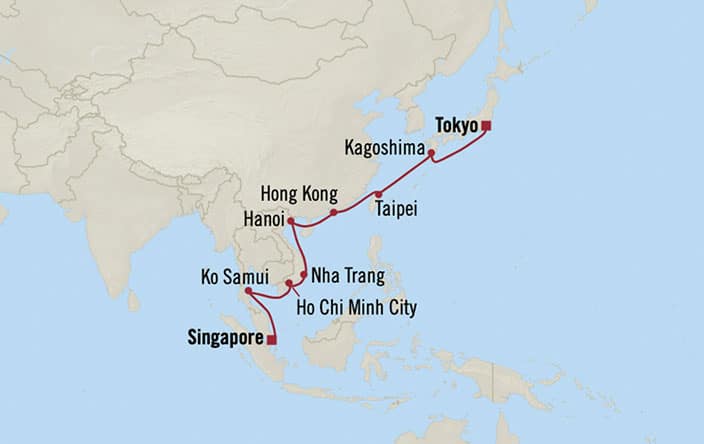 Carte de l’itinéraire Regatta, Tokyo (Yokohama) → Singapour