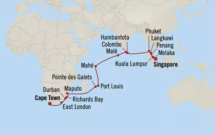 Carte de l’itinéraire Regatta, Singapour → Le Cap