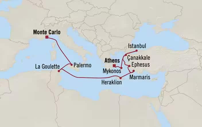 Carte de l’itinéraire Regatta, Athènes (Le Pirée) → Monte Carlo