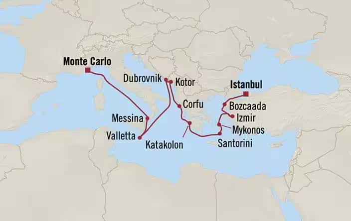Carte de l’itinéraire Regatta, Monte Carlo → Istanbul