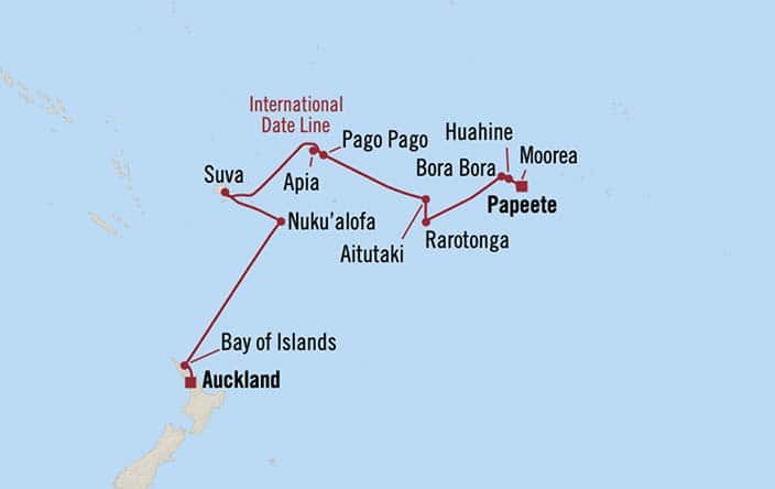 Carte de l’itinéraire Riviera, Papeete (Tahiti) → Auckland