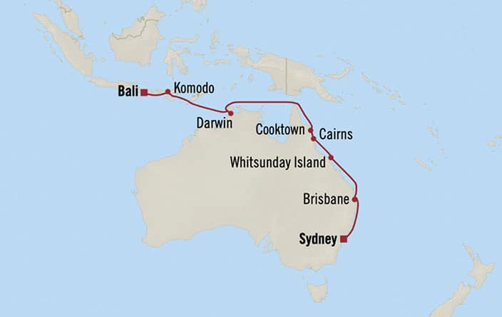 Carte de l’itinéraire Riviera, Sydney → Bali (Benoa)