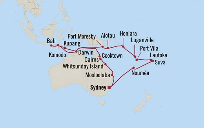 Carte de l’itinéraire Riviera, Aller-retour au départ de Sydney