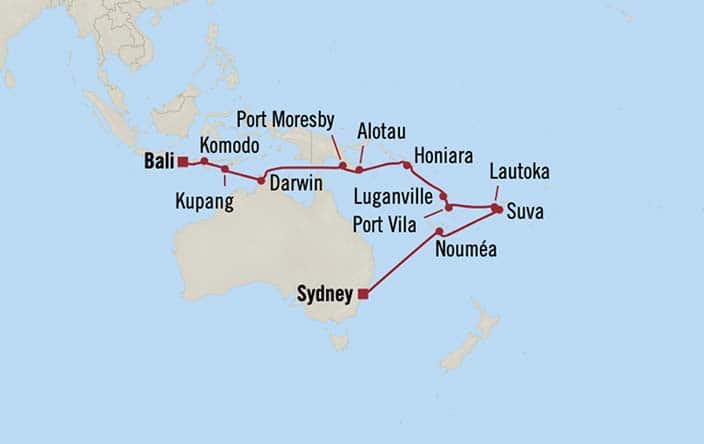 Carte de l’itinéraire Riviera, Bali (Benoa) → Sydney