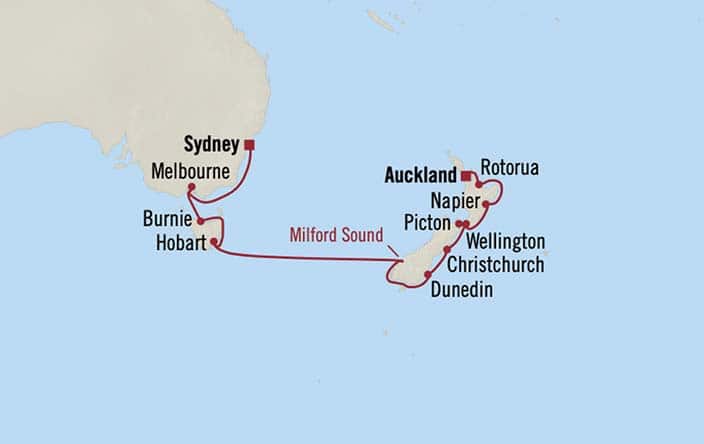 Carte de l’itinéraire Riviera, Sydney → Auckland