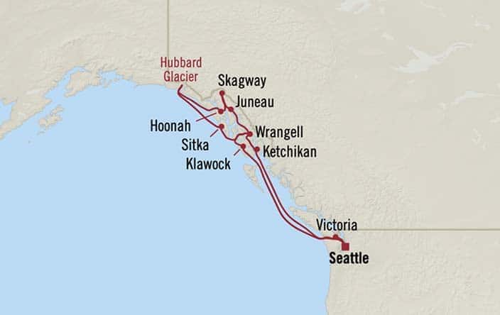 Carte de l’itinéraire Riviera, Aller-retour au départ de Seattle