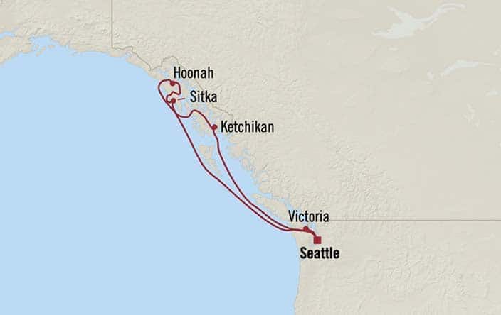 Carte de l’itinéraire Riviera, Aller-retour au départ de Seattle