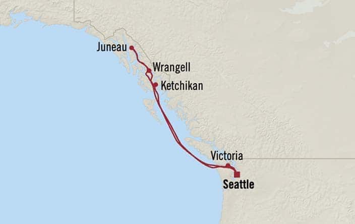 Carte de l’itinéraire Riviera, Aller-retour au départ de Seattle
