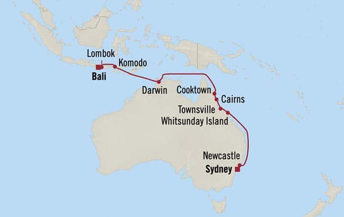 Carte de l’itinéraire Riviera, Bali (Benoa) → Sydney