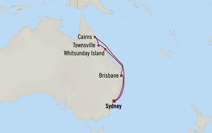 Carte de l’itinéraire Riviera, Aller-retour au départ de Sydney