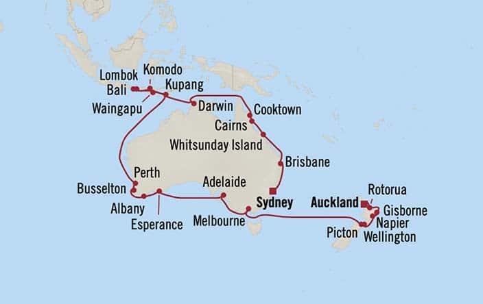 Carte de l’itinéraire Riviera, Sydney → Auckland