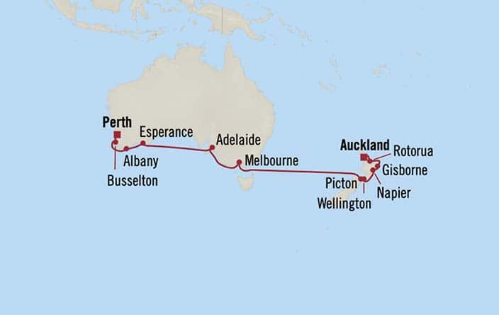 Carte de l’itinéraire Riviera, Perth (Fremantle) → Auckland