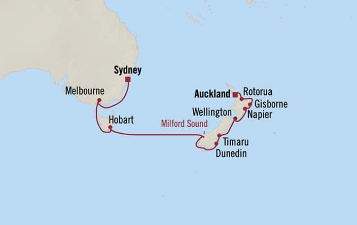 Carte de l’itinéraire Riviera, Auckland → Sydney