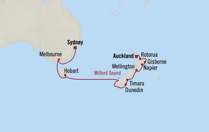 Carte de l’itinéraire Riviera, Sydney → Auckland
