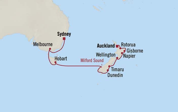 Carte de l’itinéraire Riviera, Auckland → Sydney