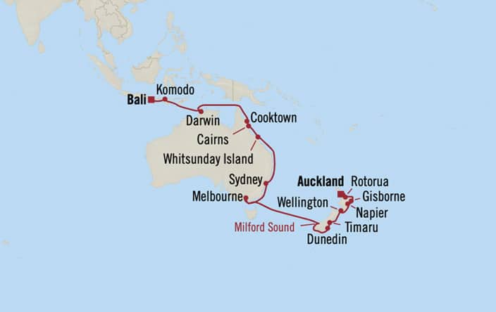 Carte de l’itinéraire Riviera, Auckland → Singapour