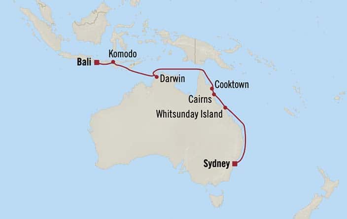 Carte de l’itinéraire Riviera, Sydney, Australie → Bali (Benoa), Indonésie