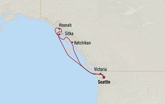 Carte de l’itinéraire Riviera, Aller-retour au départ de Seattle