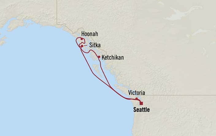 Carte de l’itinéraire Riviera, Aller-retour au départ de Seattle