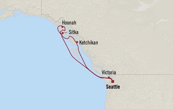 Carte de l’itinéraire Riviera, Aller-retour au départ de Seattle