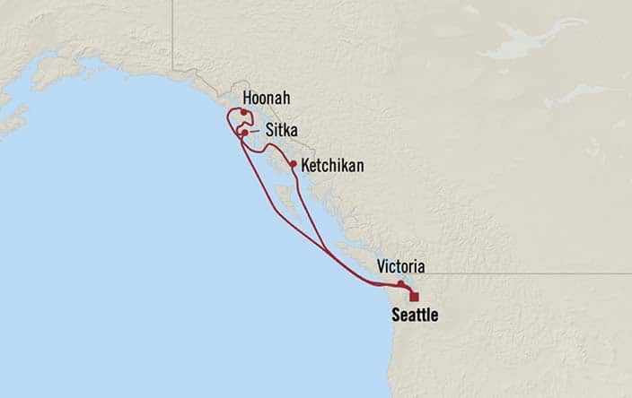Carte de l’itinéraire Riviera, Aller-retour au départ de Seattle