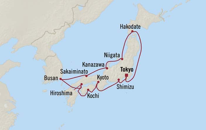 Carte de l’itinéraire Riviera, Aller-retour au départ de Tokyo