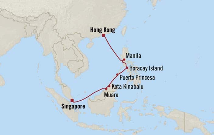 Carte de l’itinéraire Riviera, Singapour → Hong Kong