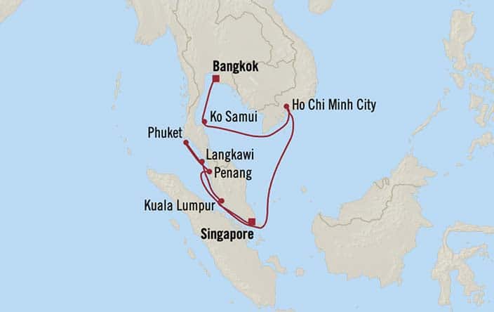 Carte de l’itinéraire Riviera, Singapour, Singapour → Bangkok (Laem Chabang)