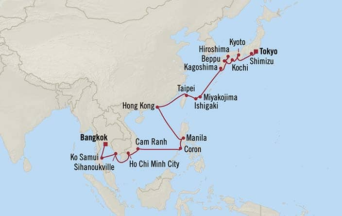 Carte de l’itinéraire Riviera, Bangkok (Laem Chabang) → Tokyo (Yokohama)