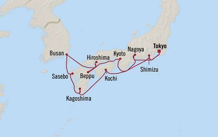 Carte de l’itinéraire Riviera, Aller-retour au départ de Tokyo (Yokohama)
